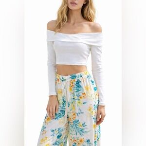 White Off-Shoulder Crop Top-Large ( runs small)